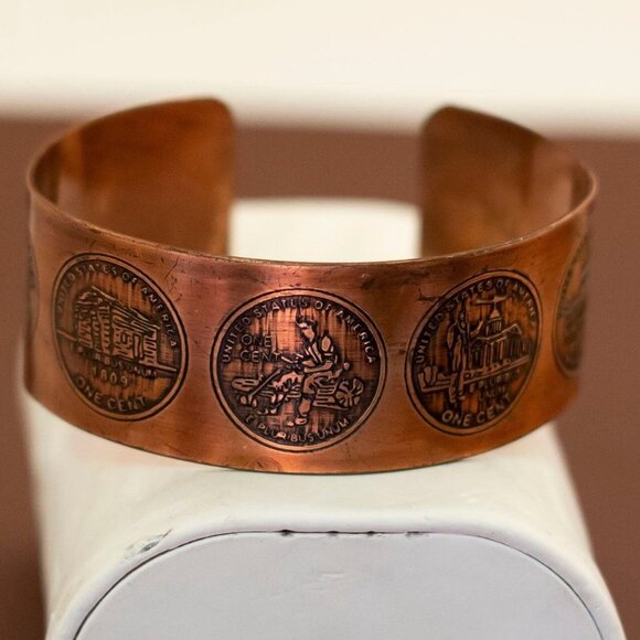 Vintage Art Nouveau Ancient Style Copper Cuff Bracelet 7 inch - U5 - Picture 1 of 5